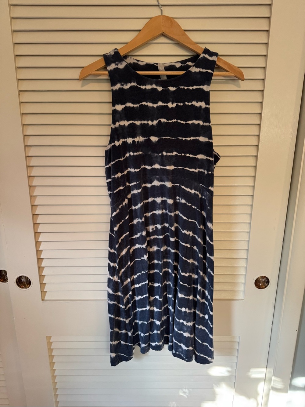 Athleta Navy and White Tie-Dye Sleeveless Mini Dress